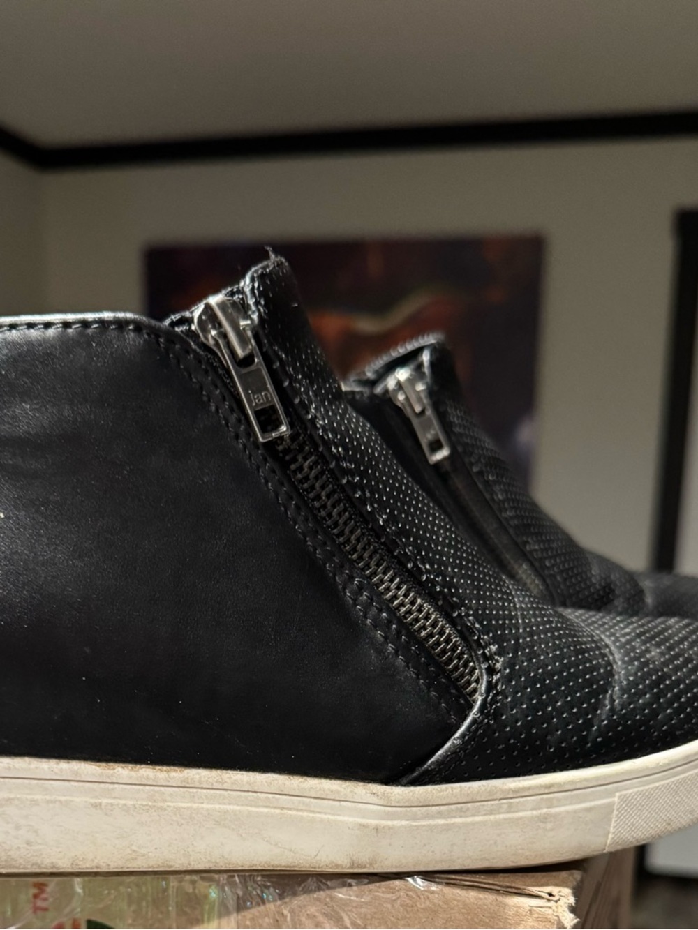 USED Time and Tru Women’s Black Perforated Slip-On Wedge Sneaker with Side Zip - Picture 5 of 7